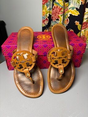 TORY BURCH MILLER LEATHER SANDALS Vintage Vachetta BROWN
